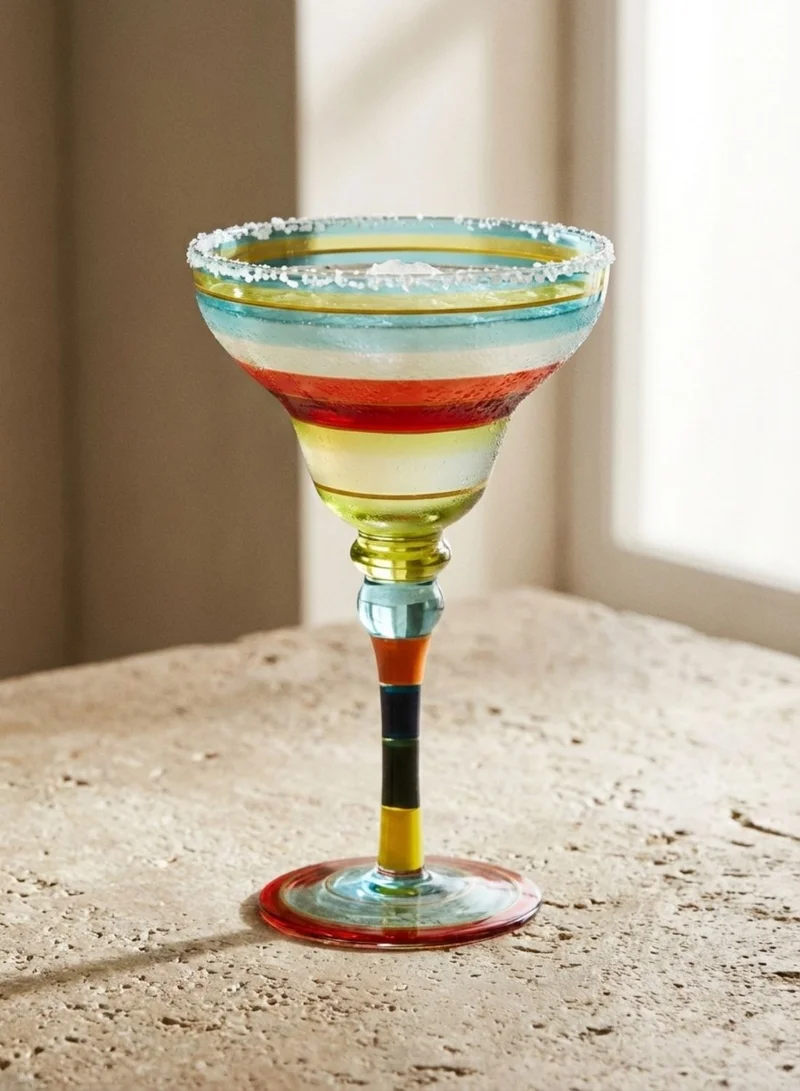 1 تشيس مجموعة أكواب مارغريتا مغربية مطلية يدويًا، سعة 270 مل، طقم من قطعتين، زجاج مزخرف مصنوع يدويًا بخطوط زرقاء، أكواب كوكتيل ومارغريتا فريدة لتزيين طاولة المطبخ